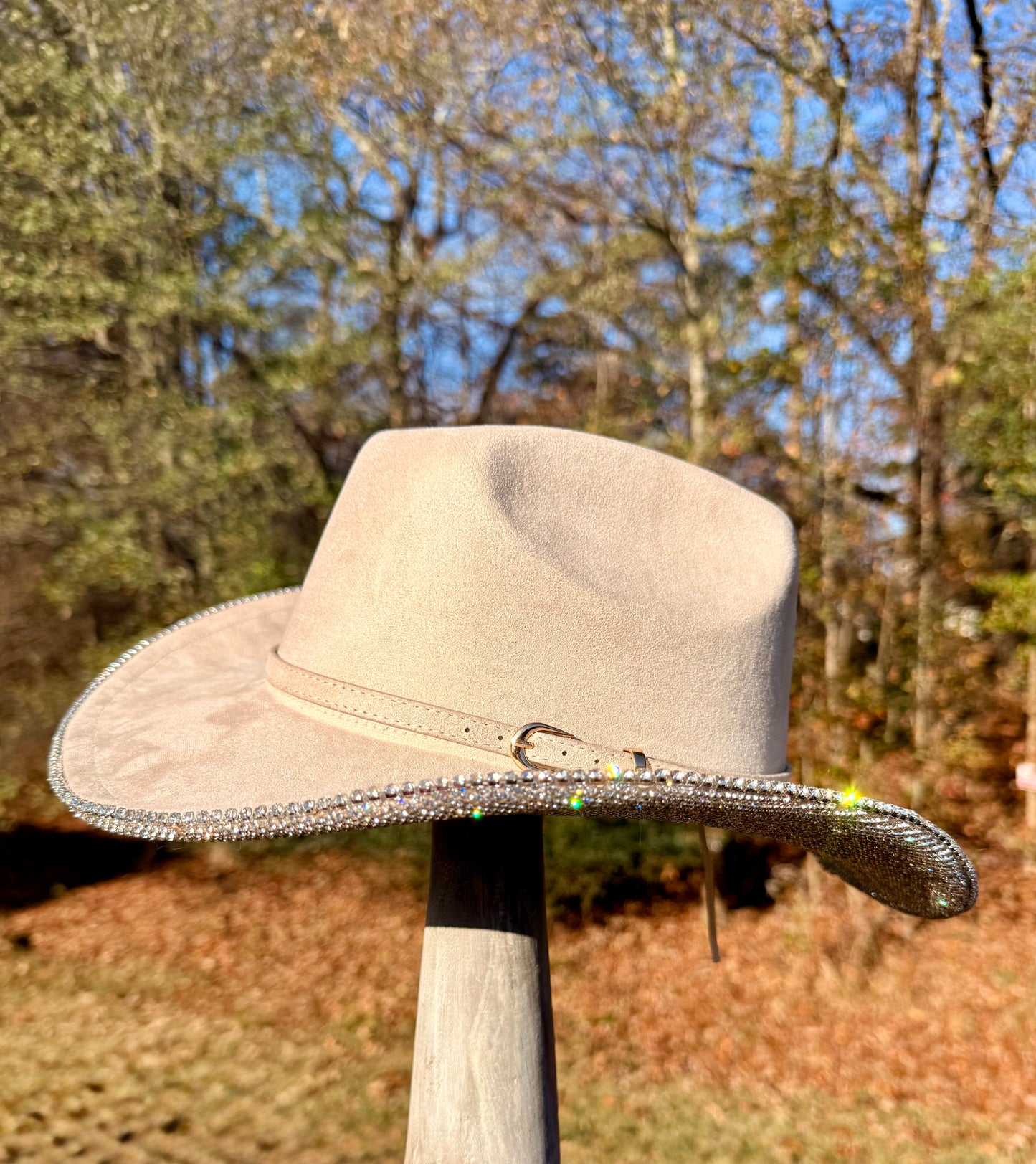 Cream Rhinestone with floral foil cattleman cowgirl hat