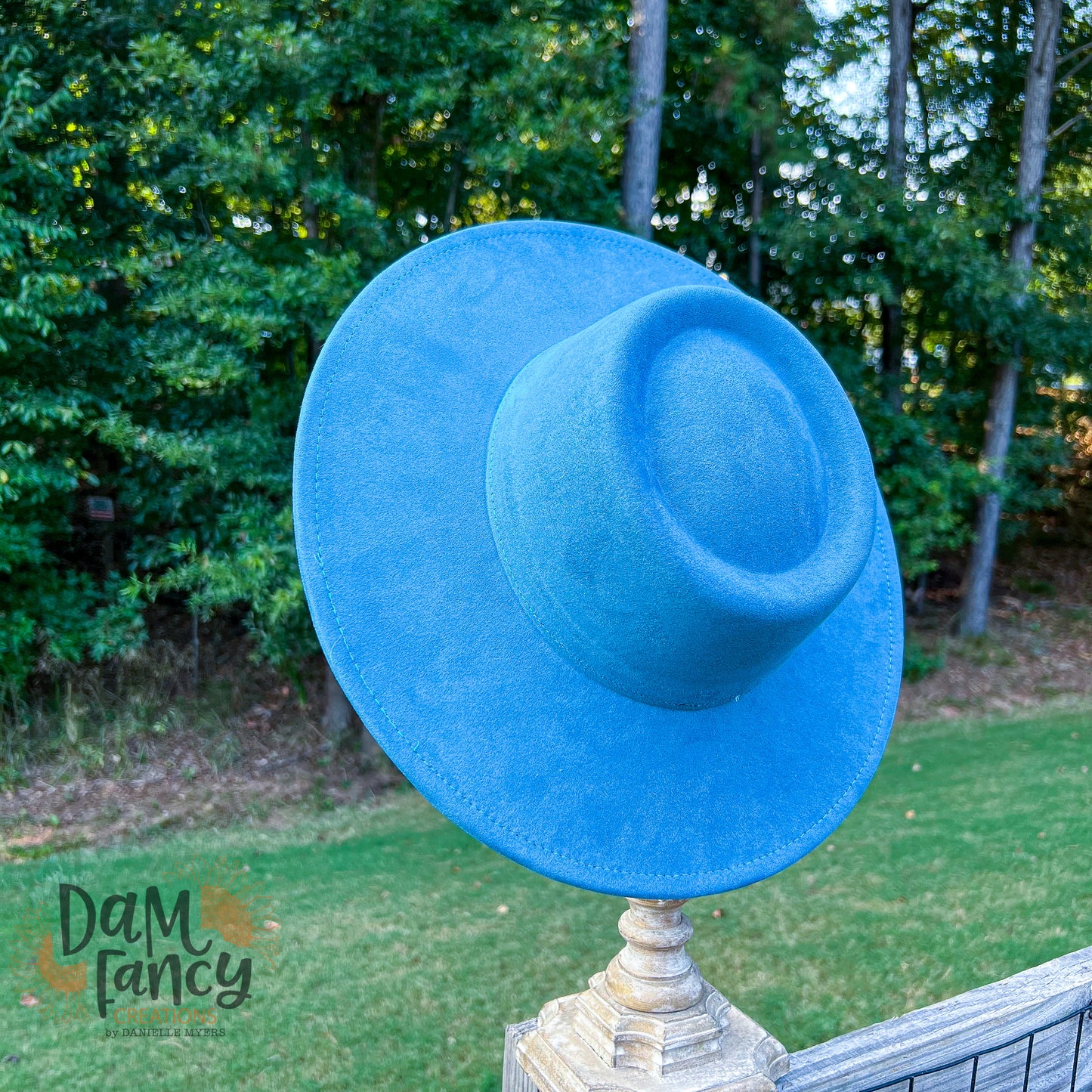 Light Teal Pork Pie Style Wide Brim