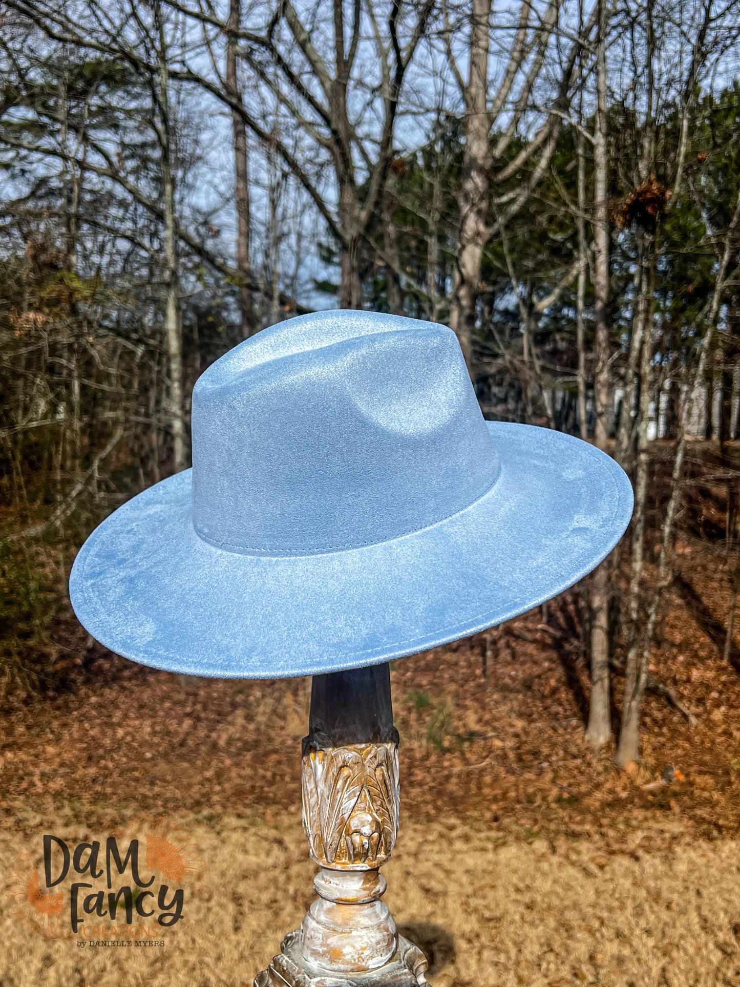 Sky Blue Wide Brim Polyester Hat