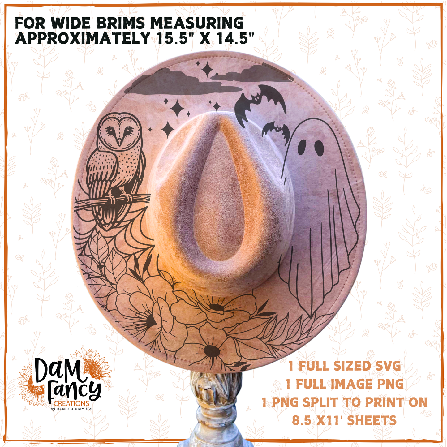 Floral Ghost and owl Wide Brim Hat template
