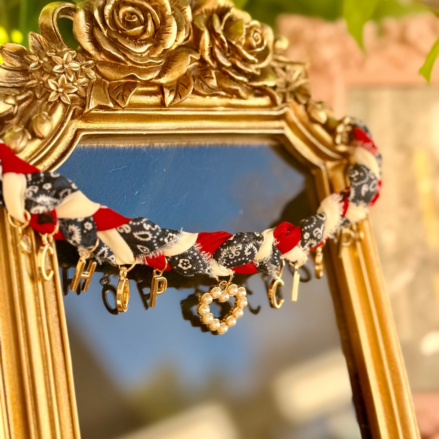 Braided Chop Chop Bandana Necklace with pearl heart
