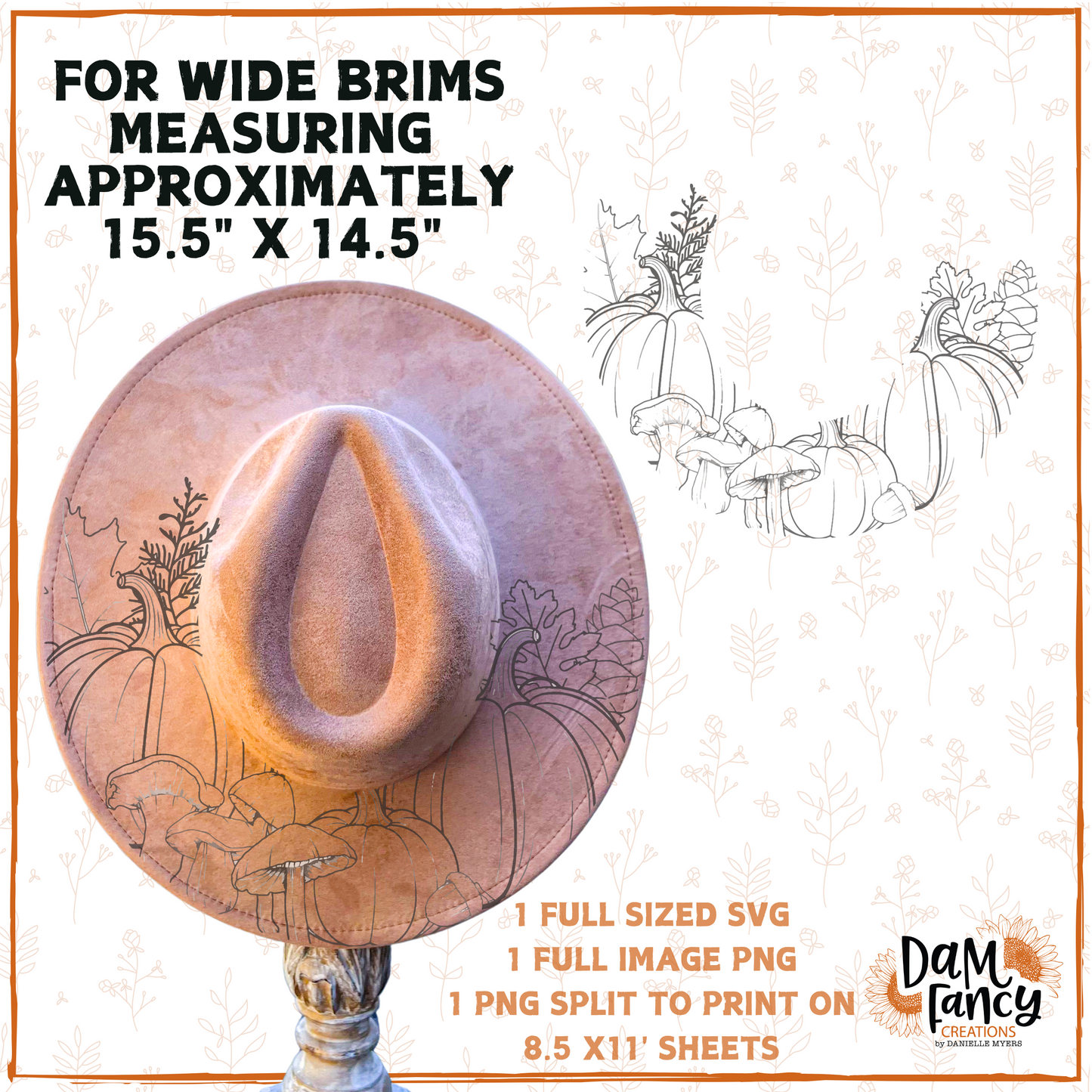 Pumpkins and Mushrooms Wide Brim Hat template