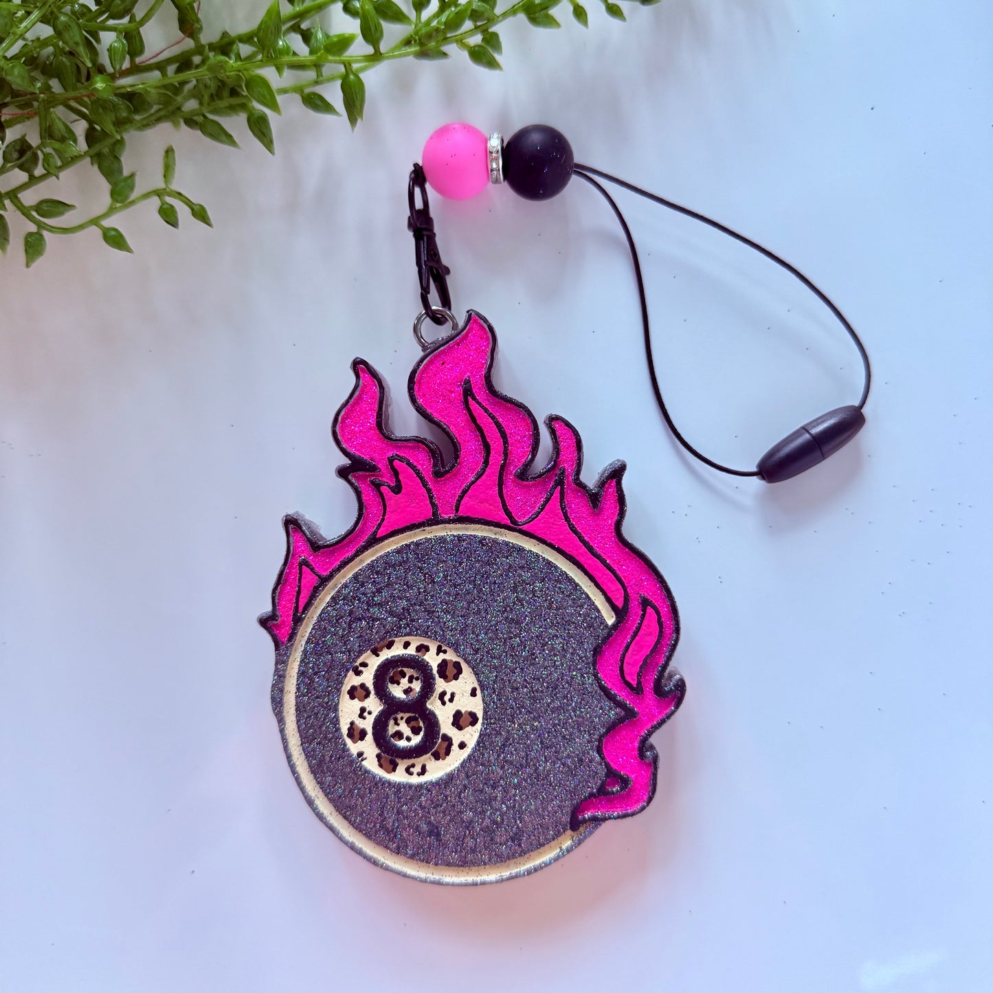 Pink Flaming 8 Ball Car Freshie