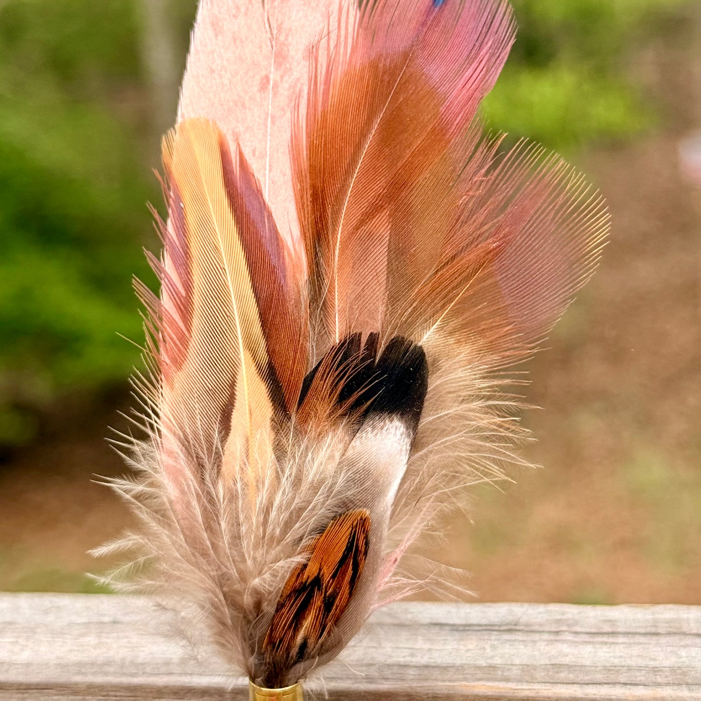Pinkish Natural Feather Casing Clip with Pink Turquoise Gem