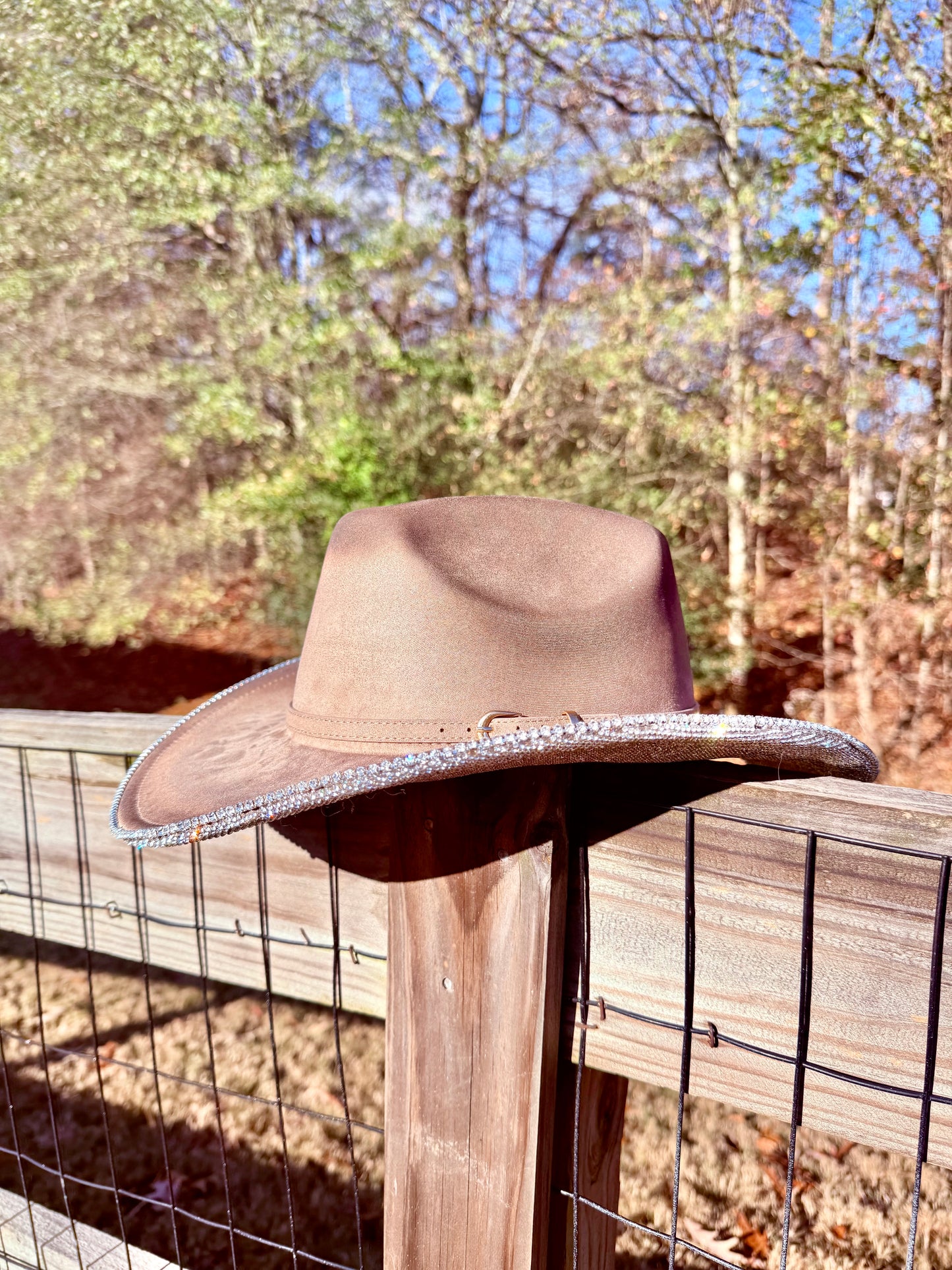 Rhinestone with leather foil cattleman cowgirl hat