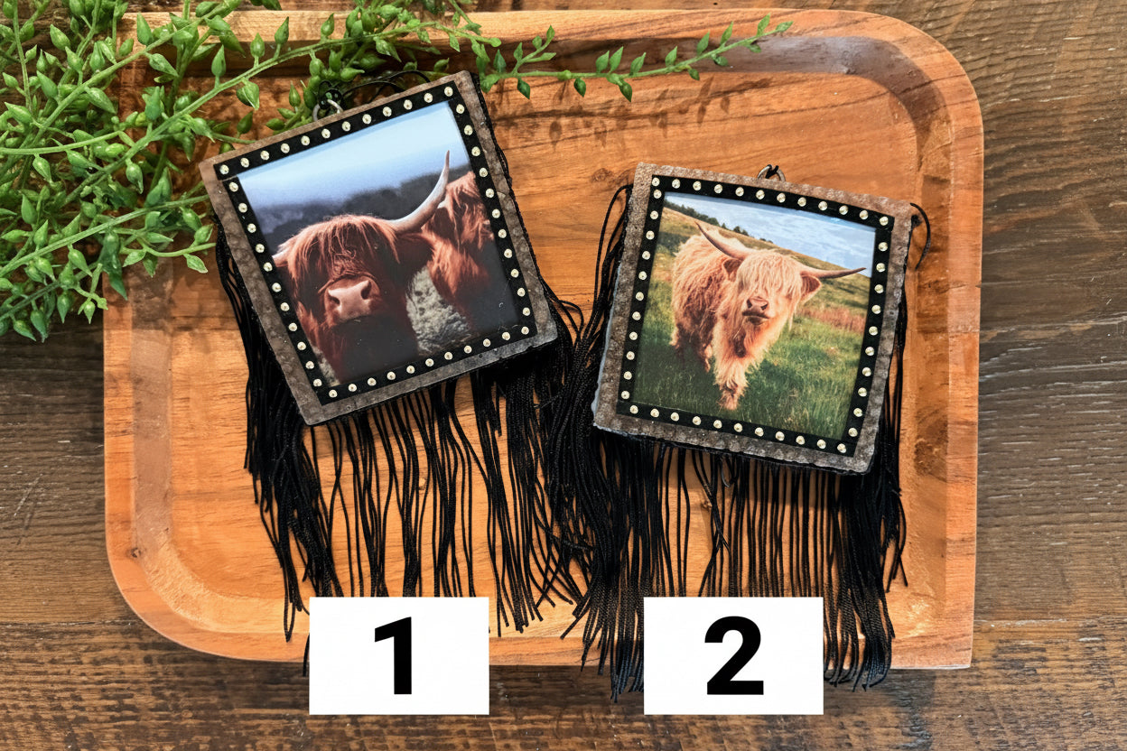 Brown Studded Highland Cow- Car Freshie