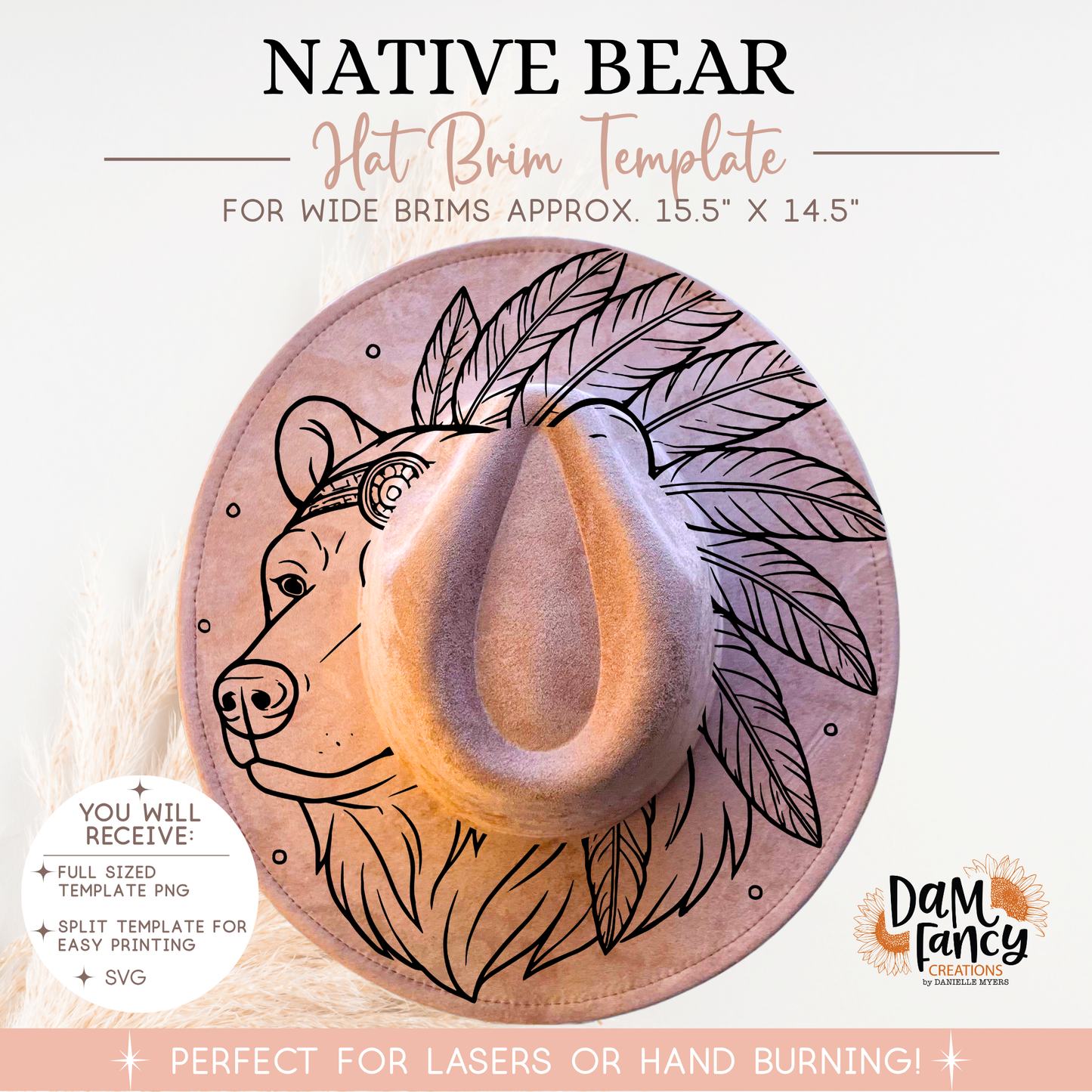 Native Bear Wide Brim Hat template