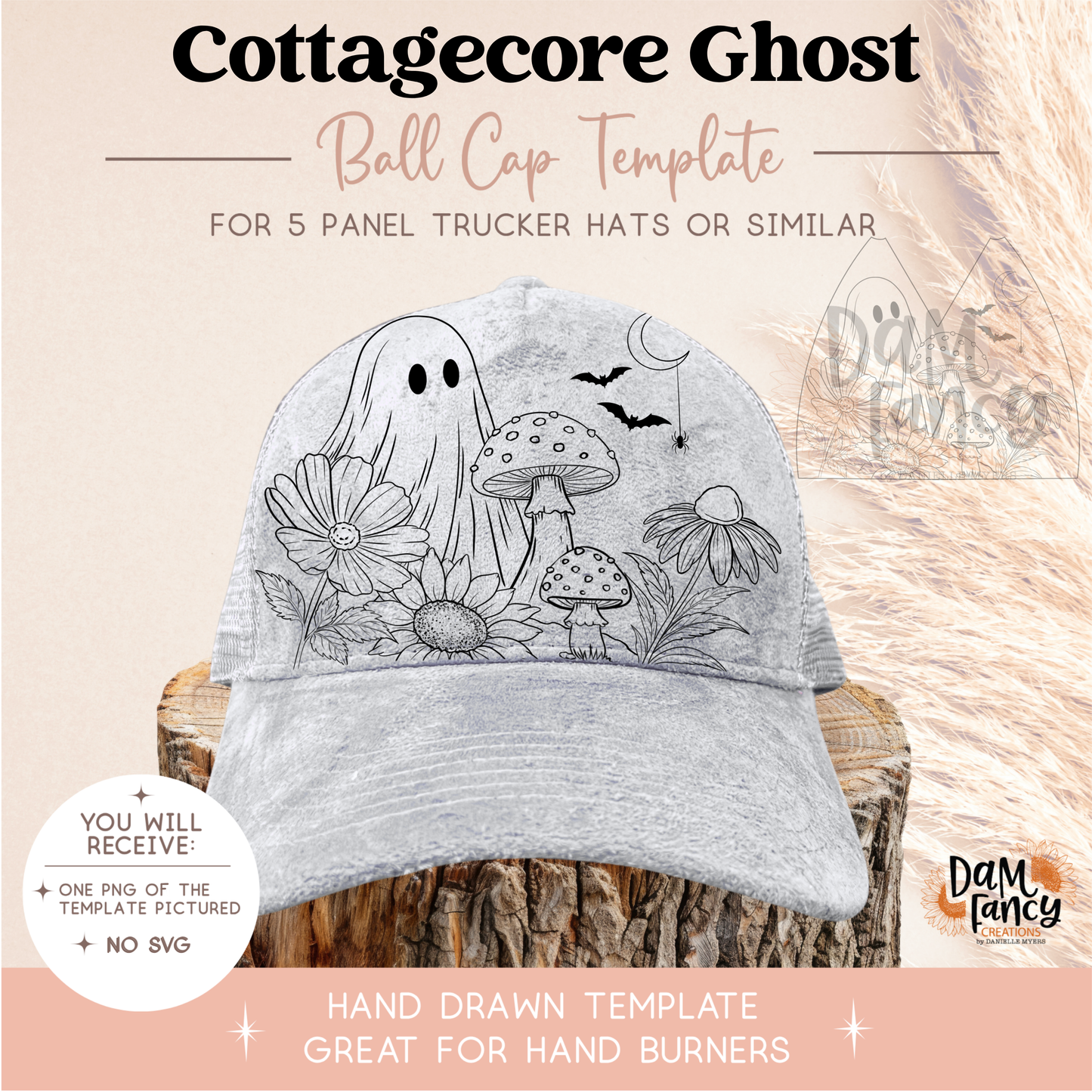 Cottagecore Ghost Trucker Hat Template