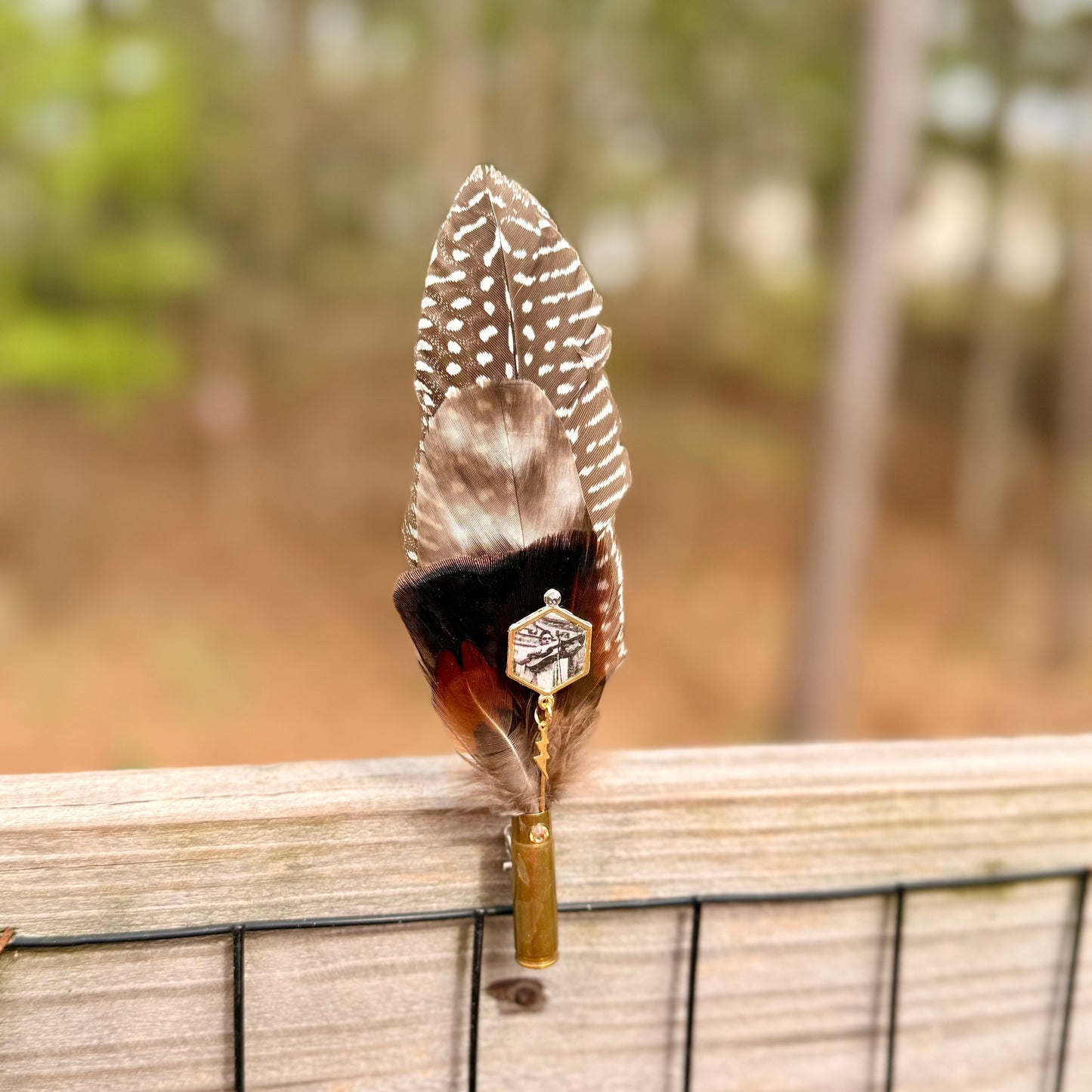 Turkey Feather Casing Clip WITH Cash Hat Pin