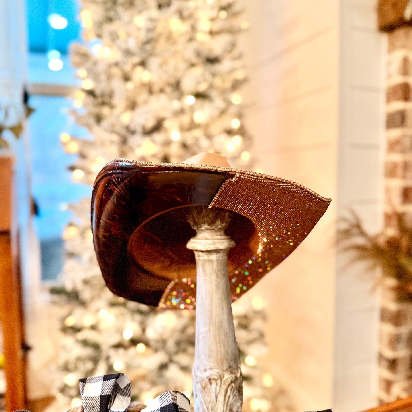 Rhinestone with leather foil tear drop cowgirl hat