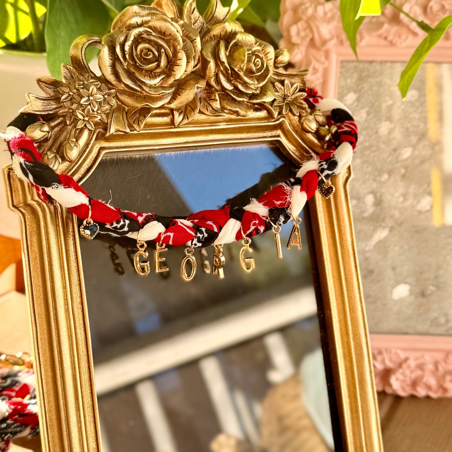 Braided GEORGIA Bandana Necklace with black hearts