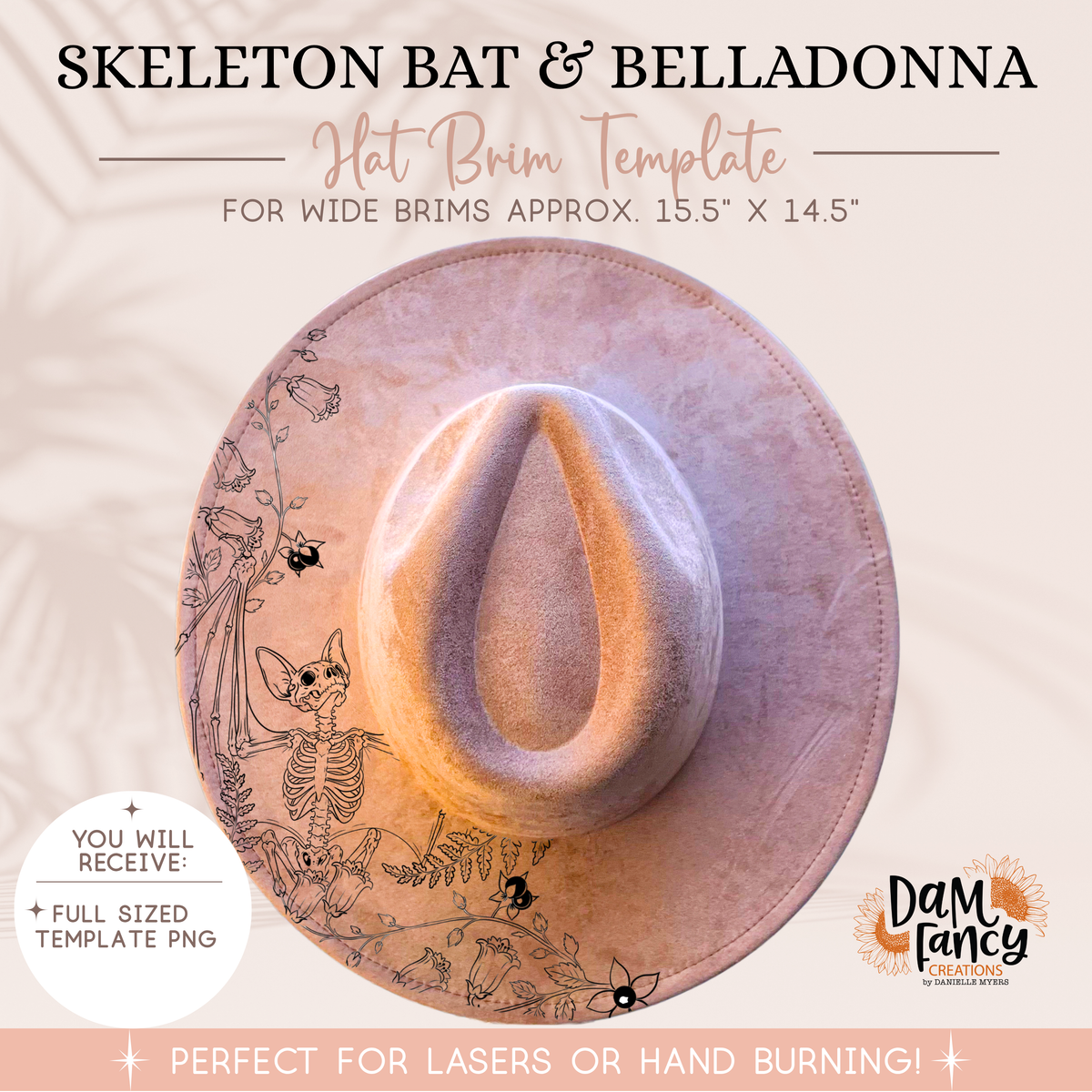 Skeleton Bat & Belladonna Wide Brim Hat template