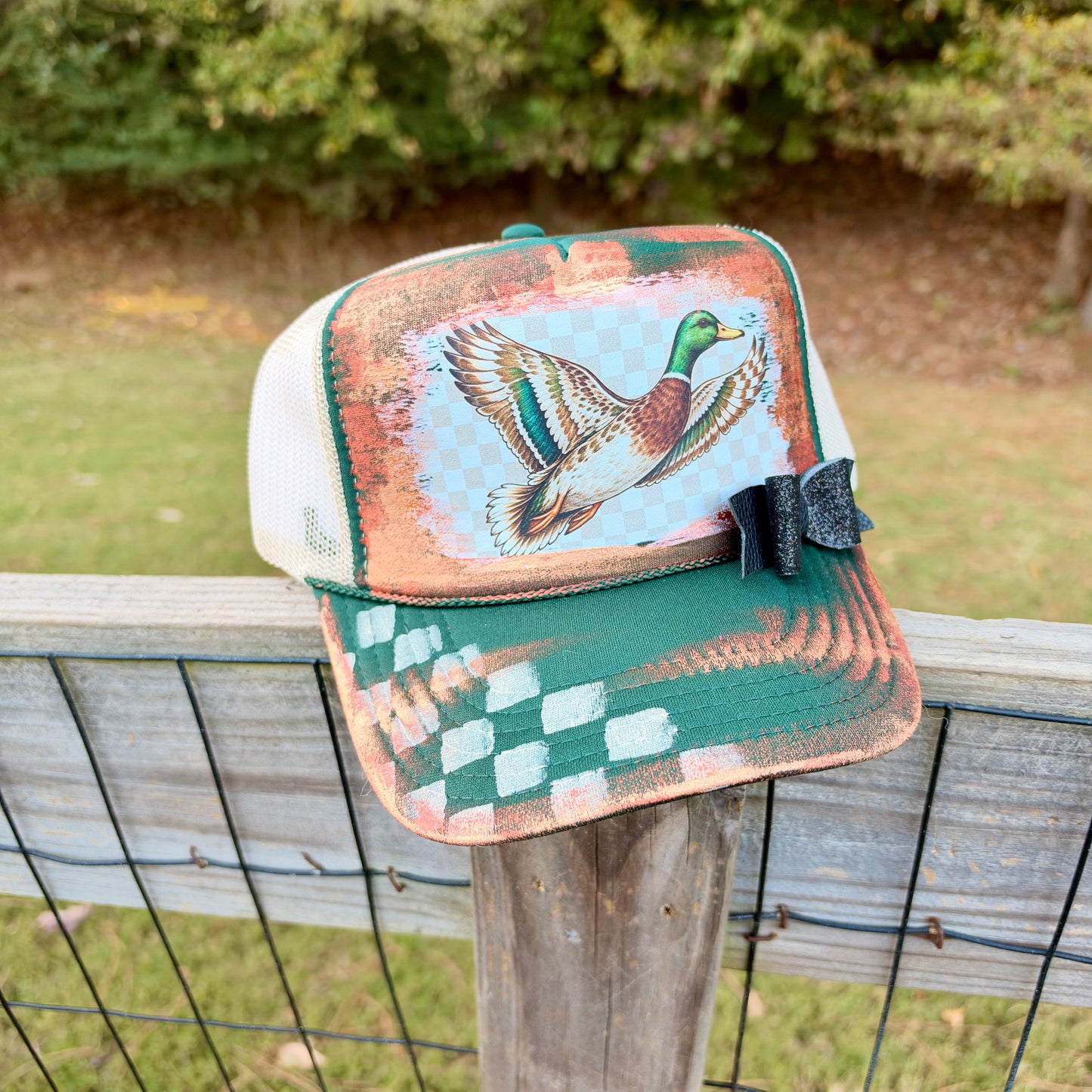 Checkered Mallard in Flight Trucker Hat