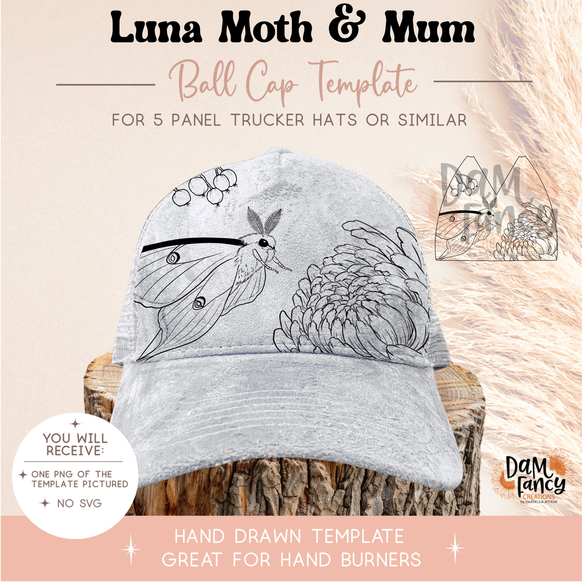 Luna Moth & Mum Trucker Hat Template