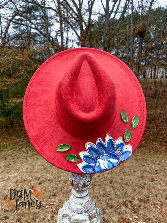 Rust Hat Single Flower Wide Brim Hat