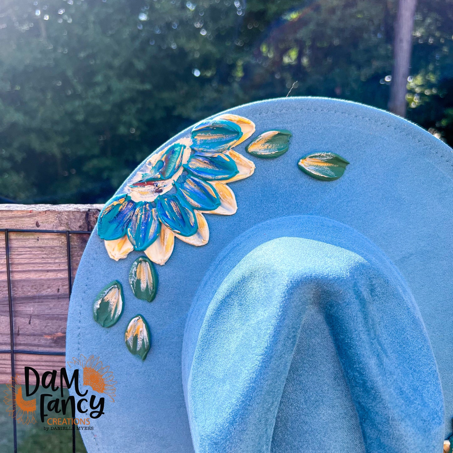 Dusty Blue Floral Wide Brim