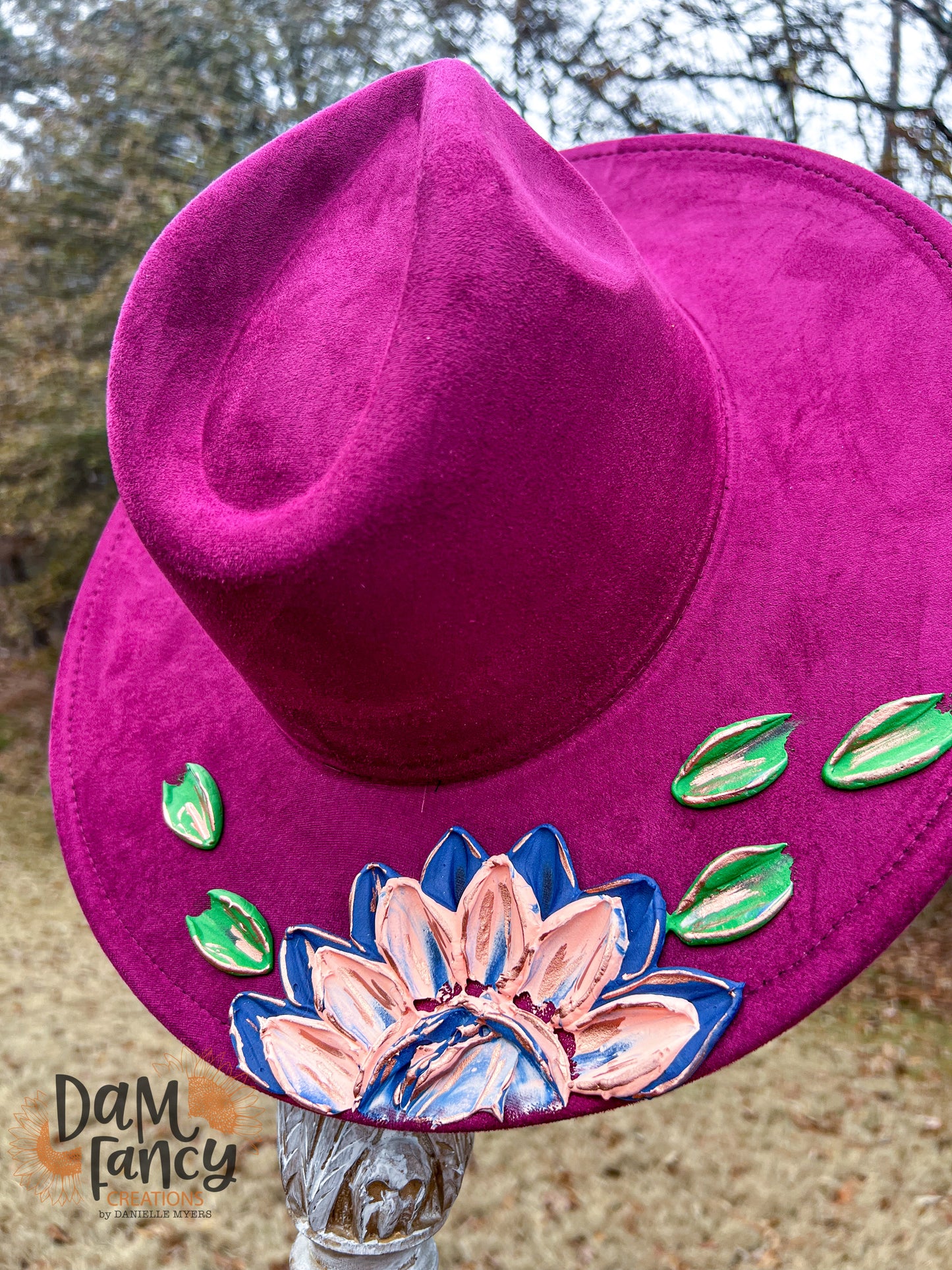 Plum Hat Single Flower Wide Brim Hat