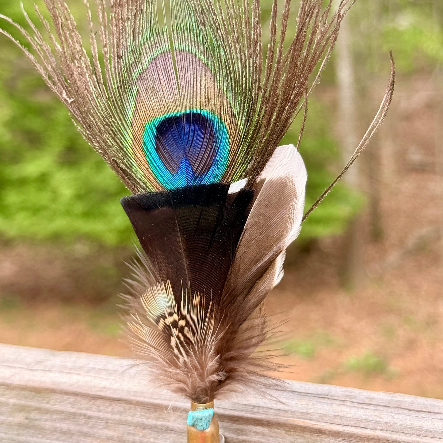Peacock Feather Casing Clip with Turquoise