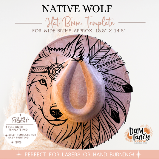 Native Wolf Wide Brim Hat template