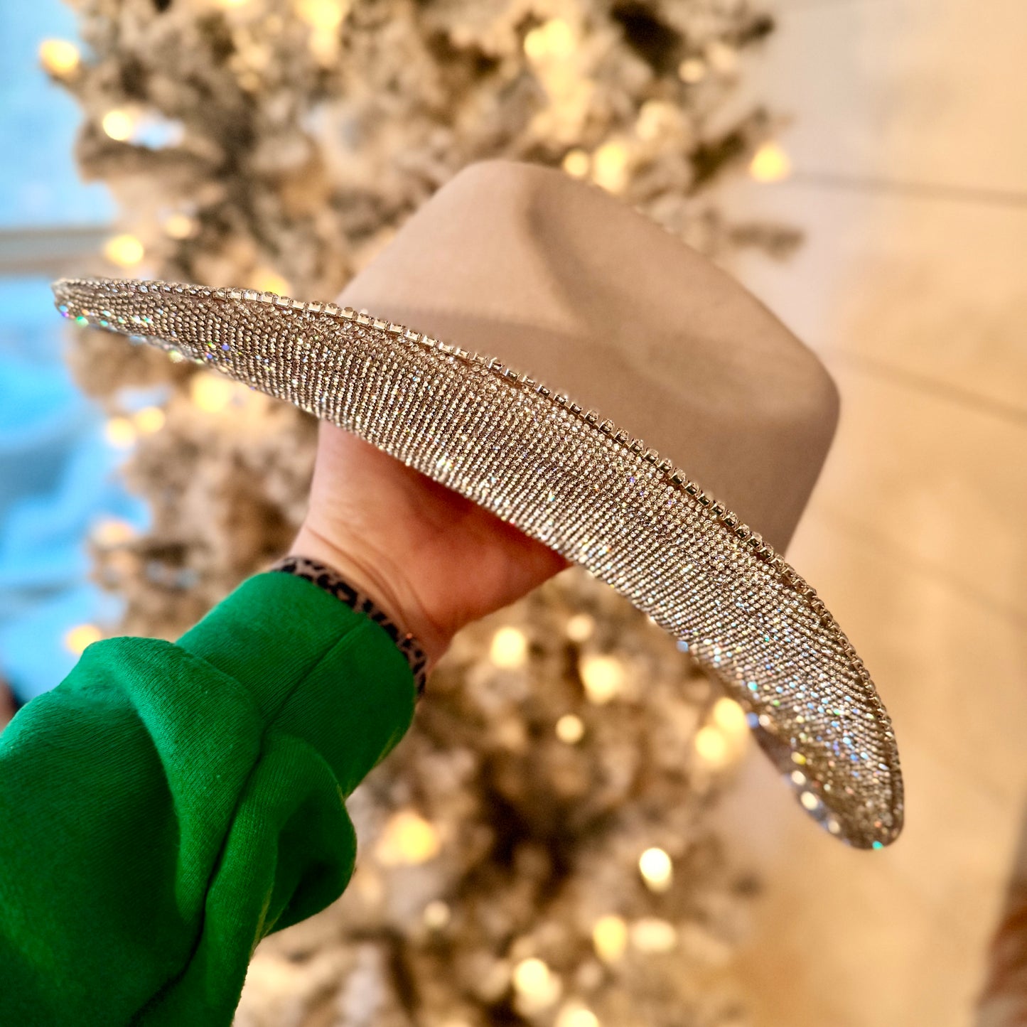 Cream Rhinestone with floral foil cattleman cowgirl hat