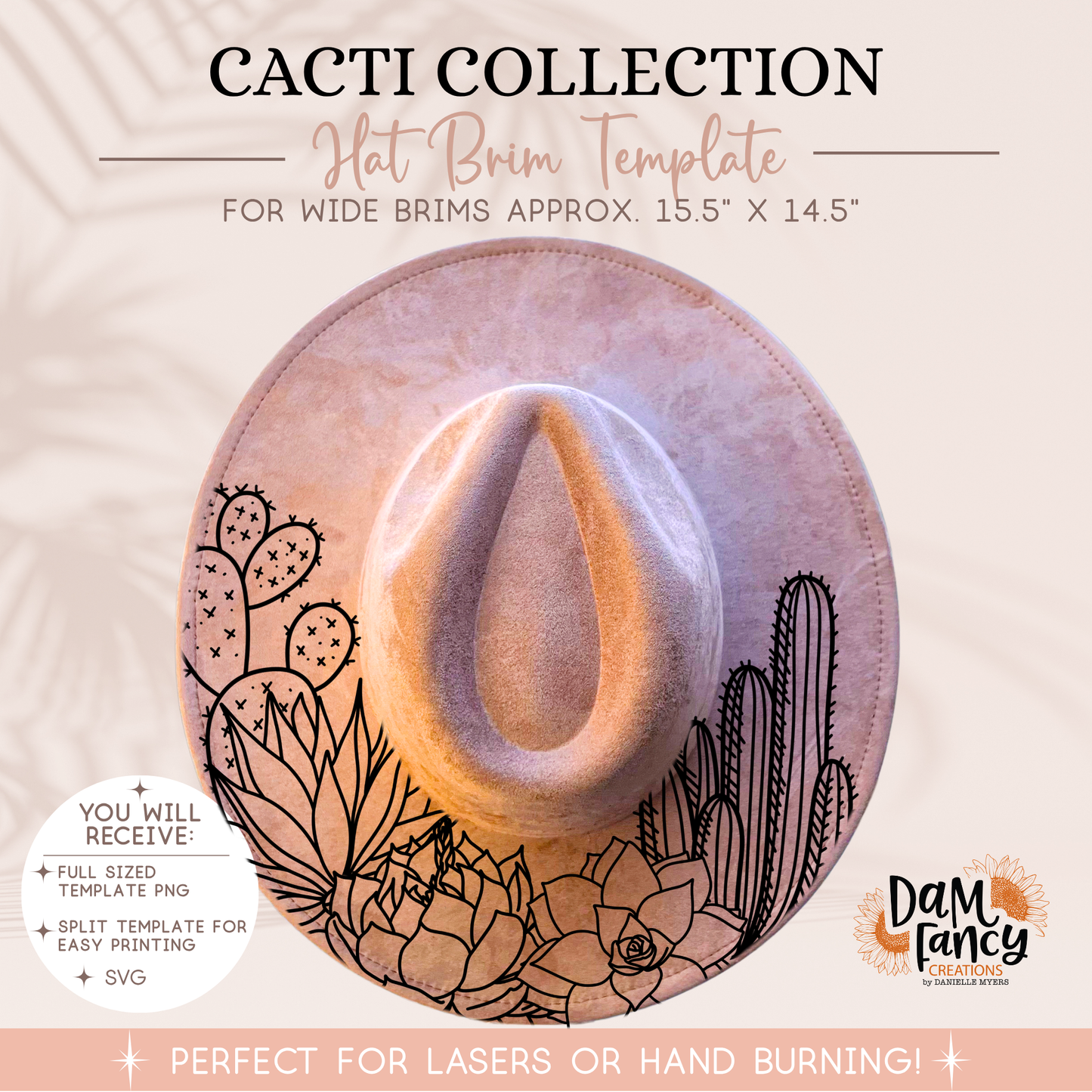 Cacti Collection Wide Brim Hat template