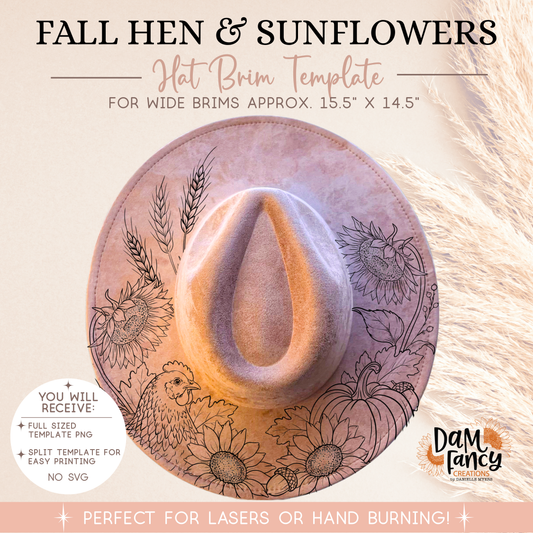 Fall Hen & Sunflowers Wide Brim Hat template