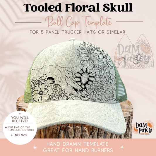 Tooled Floral Skull Trucker Hat Template