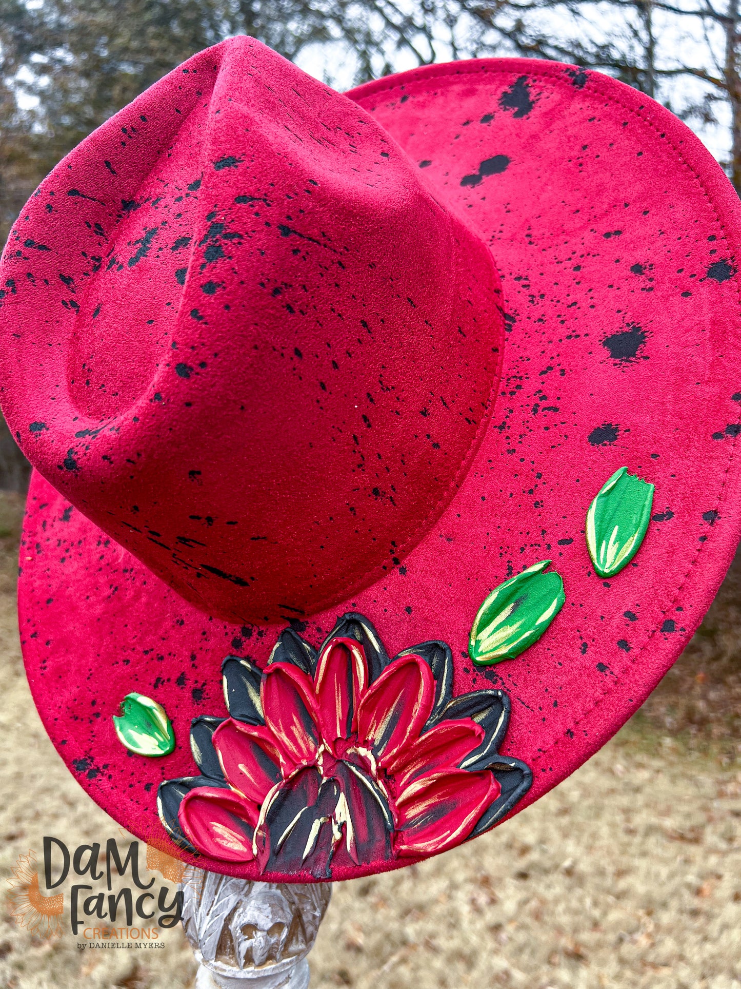 Red Hat Single Flower Wide Brim Hat