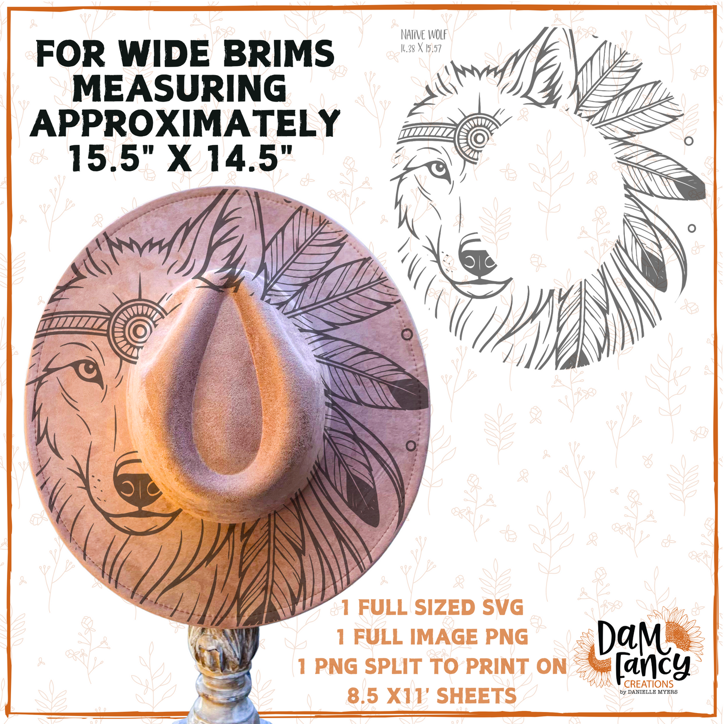 Native Wolf Wide Brim Hat template