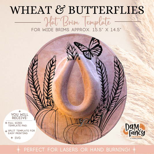 Wheat and Butterflies Wide Brim Hat template