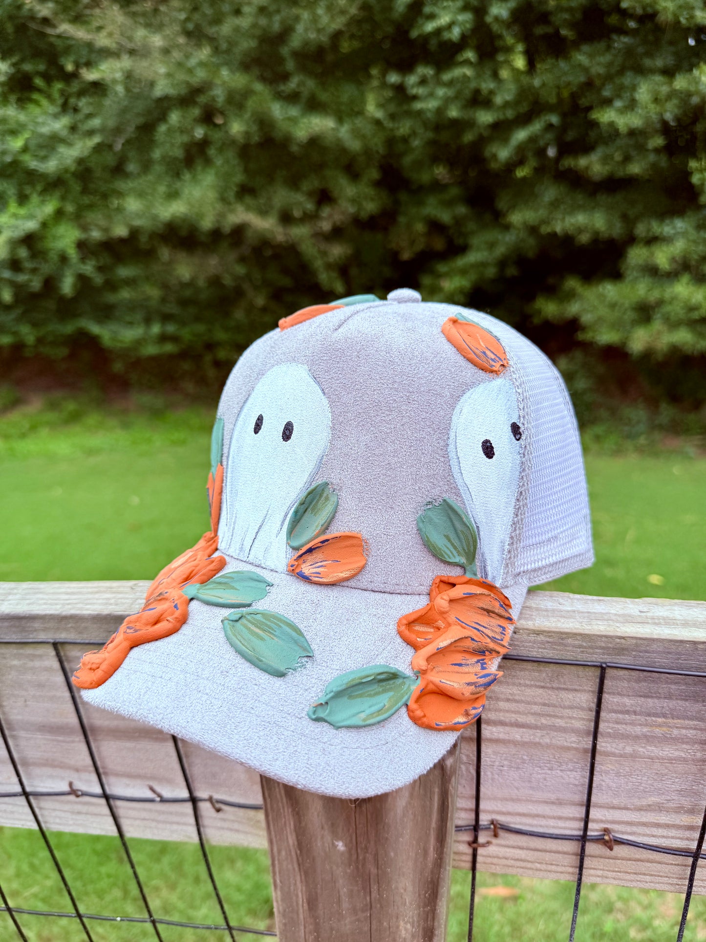 Gray 3D ghost trucker hat