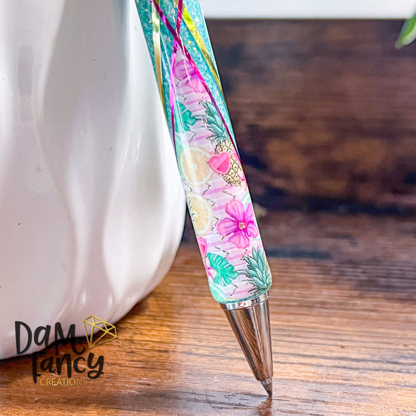 Weaved Pineapple party pen with mint glitter