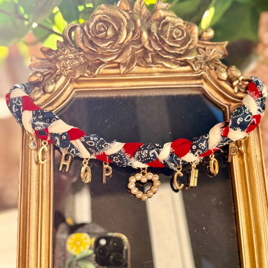 Braided Chop Chop Bandana Necklace with  pearl heart