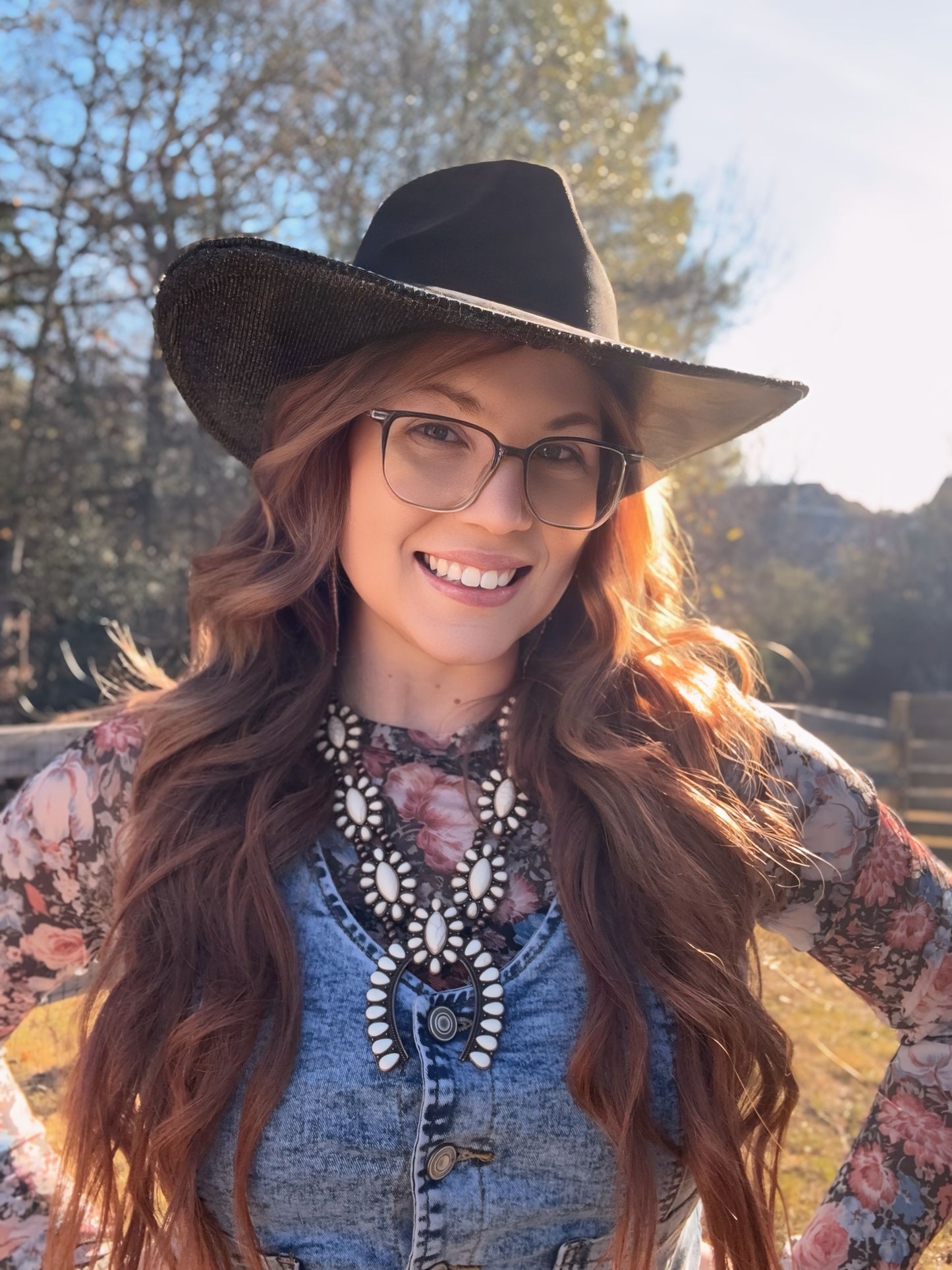 Rhinestone with silver floral foil tear drop cowgirl hat