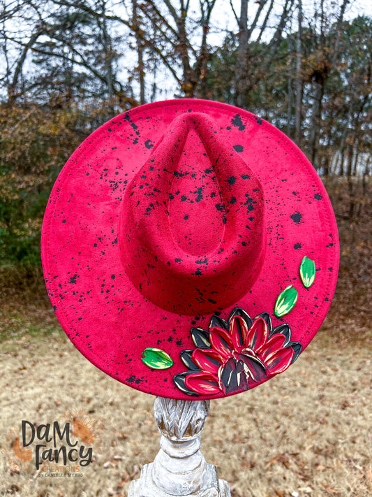 Red Hat Single Flower Wide Brim Hat