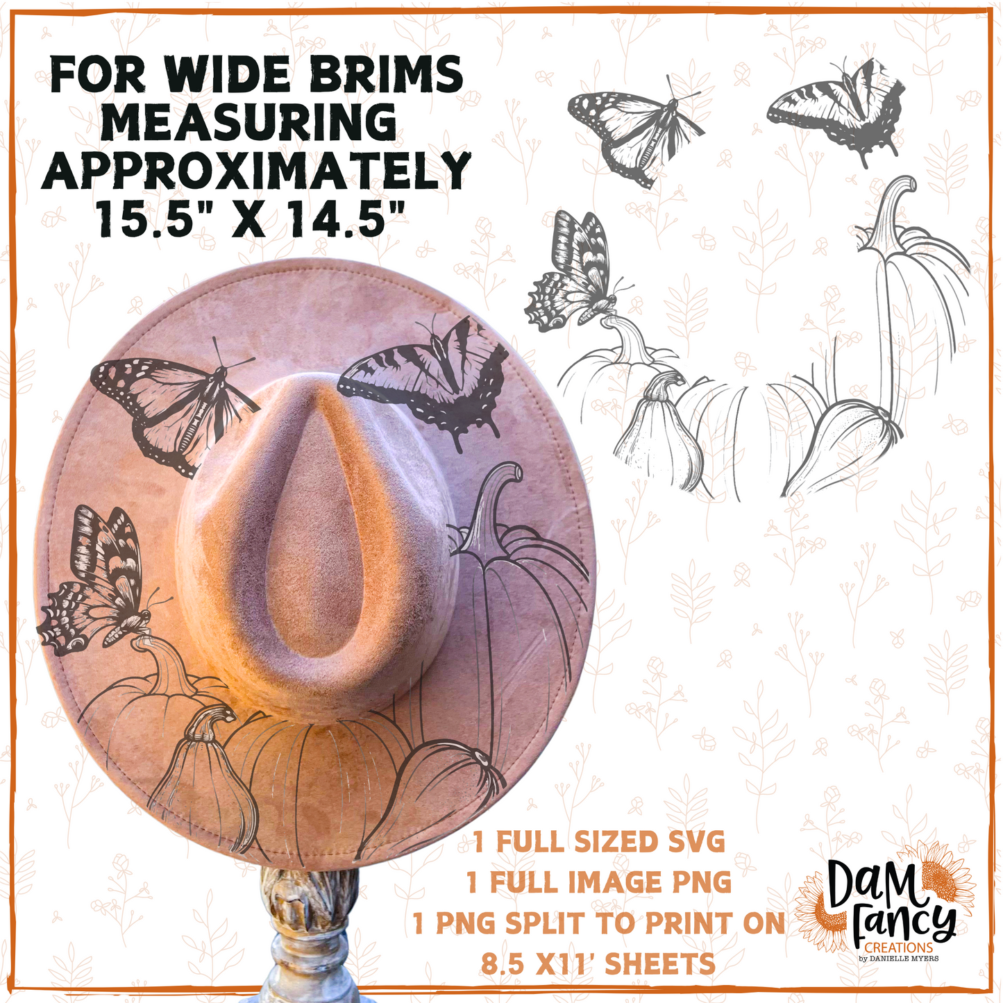 Pumpkins and Butterflies Wide Brim Hat template