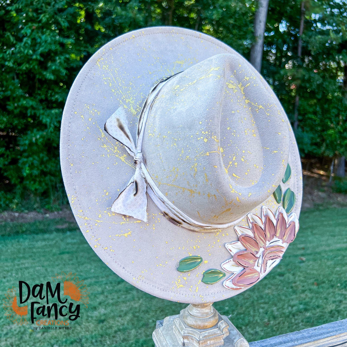 Tan Marble Floral Wide Brim