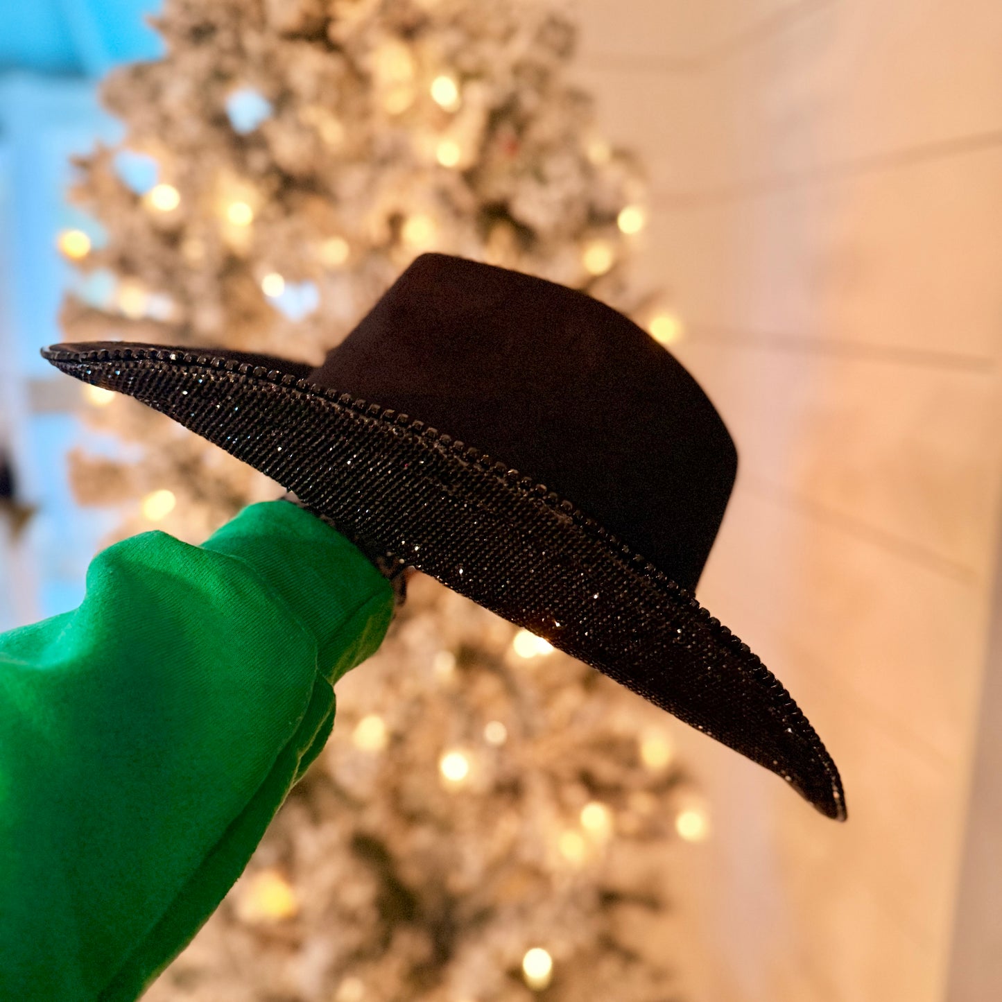 Rhinestone with silver floral foil tear drop cowgirl hat