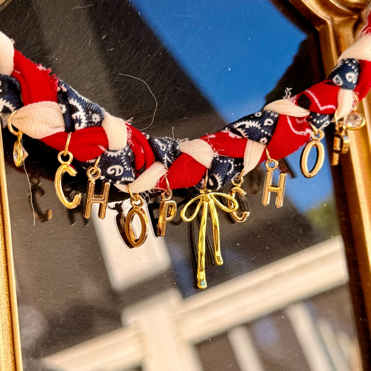 Braided Chop Chop Bandana Necklace with gold bow
