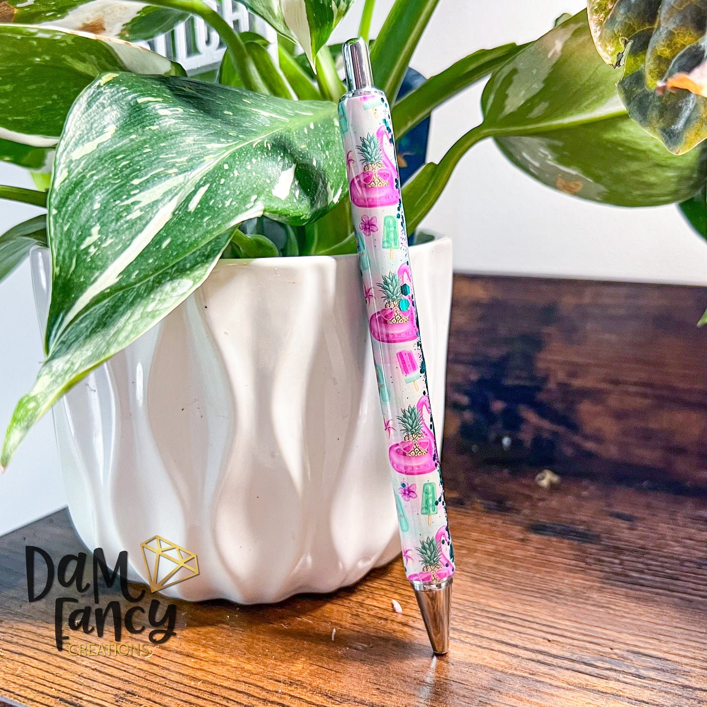 Flamingo party pen with Chunky teal glitter