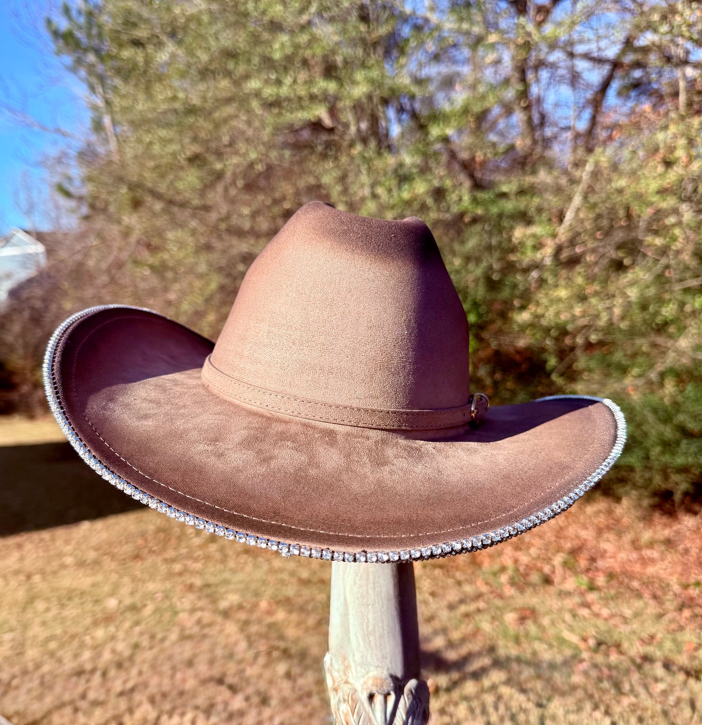 Rhinestone with leather foil cattleman cowgirl hat