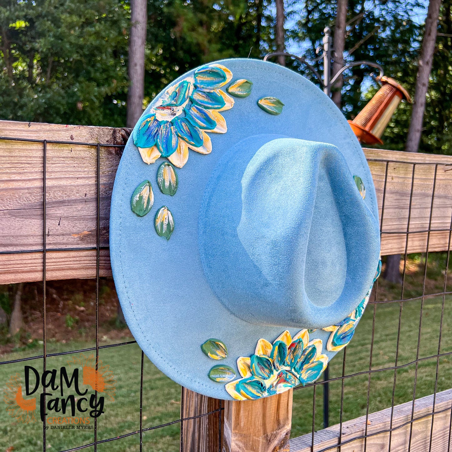 Dusty Blue Floral Wide Brim