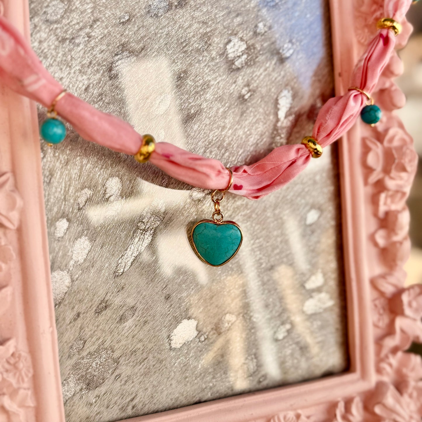 Knotted Pink and Turquoise Bandana Necklace