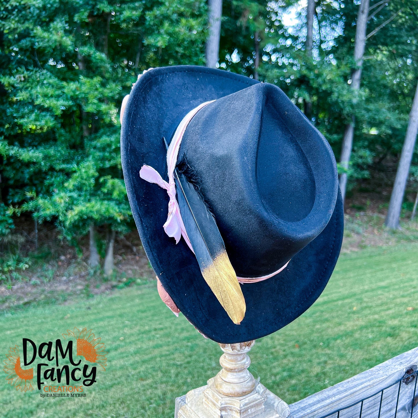 Black & Neutral 3D Flower Cowboy Hat