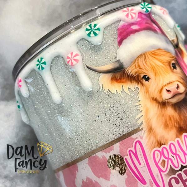 Pink Christmas Cow Drip Mug (15oz)