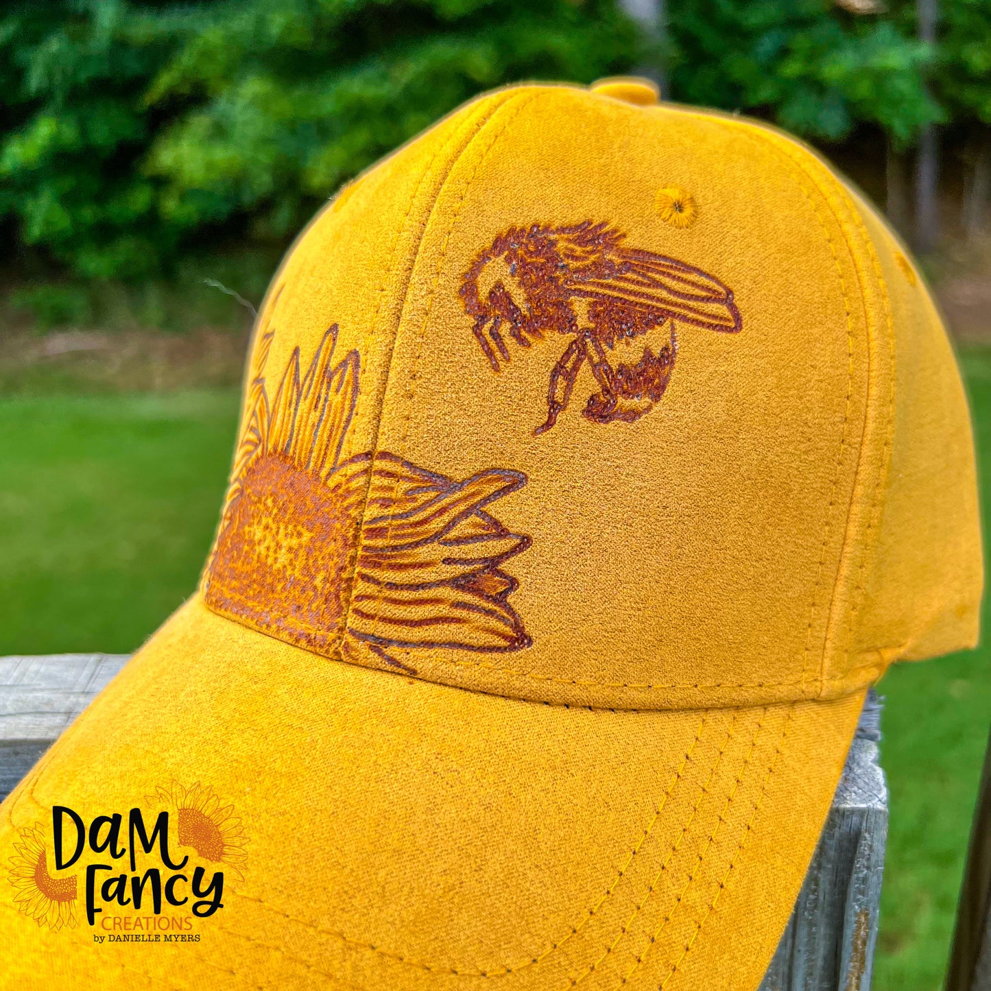 Sunflowers and honey bee ball cap