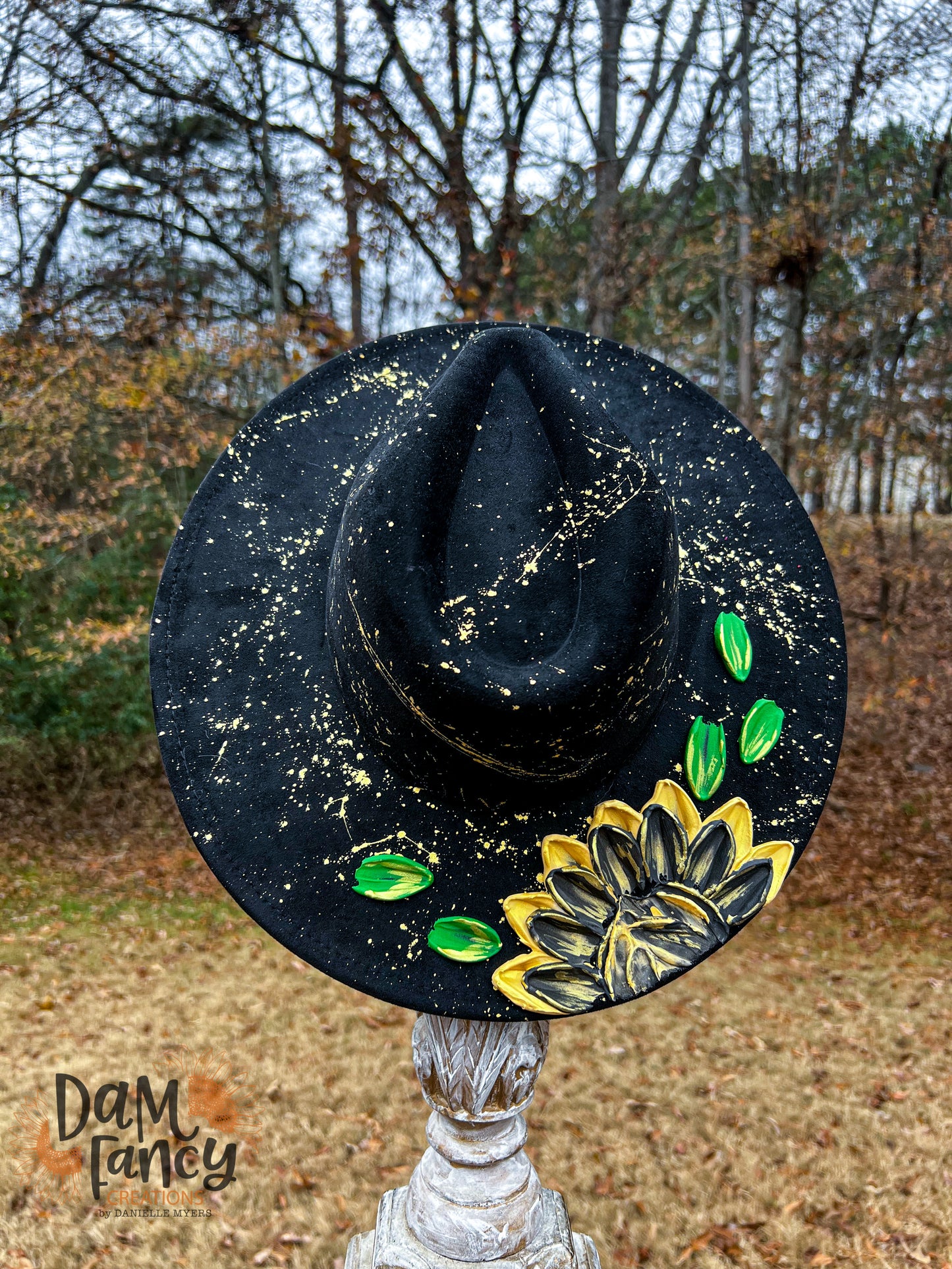 Gold and Black Single Flower Wide Brim Hat