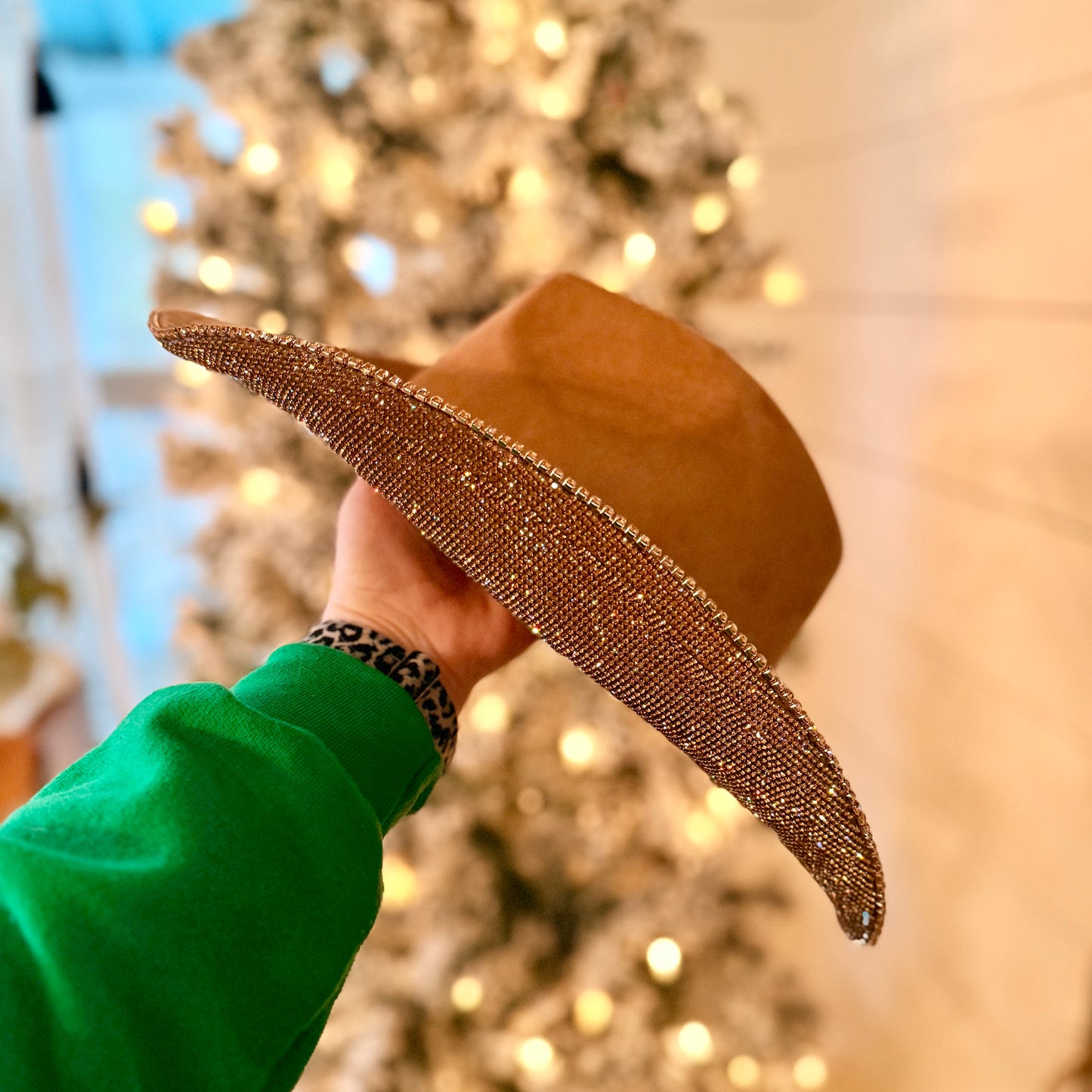 Rhinestone with leather foil tear drop cowgirl hat