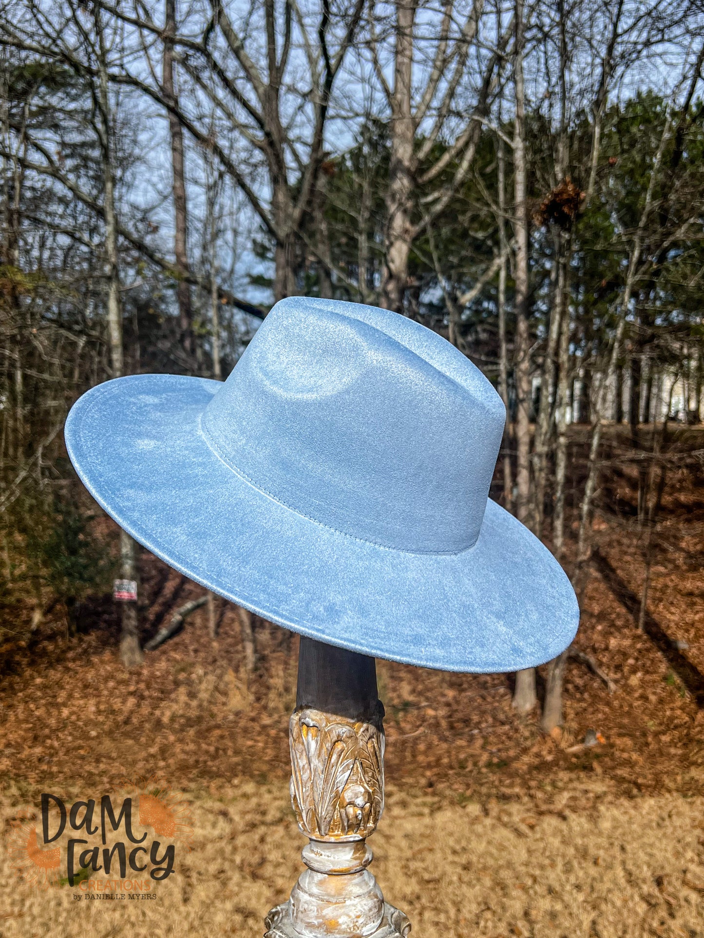 Sky Blue Wide Brim Polyester Hat