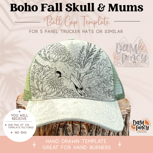 Boho Fall Skull & Mums Trucker Hat Template